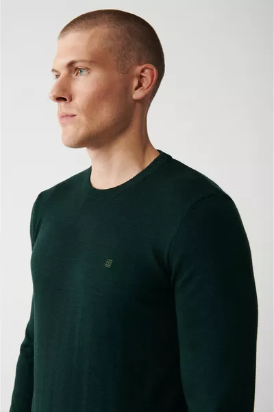 Herren Grüner Strickpullover Rundhalsausschnitt Nicht befiedert Regular Fit 