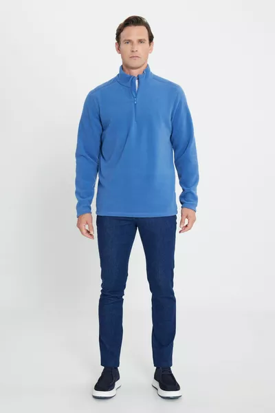 Indigo Indigo Anti-boulochage Non-boulochage Standard Fit Col Résistant au froid Sweat-shirt en molleton résistant au froid pour hommes