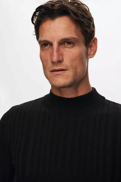 سليم صالح القطن الأسود مزيج نصف صياد سليم صالح الجسم معانقة سترة متماسكة