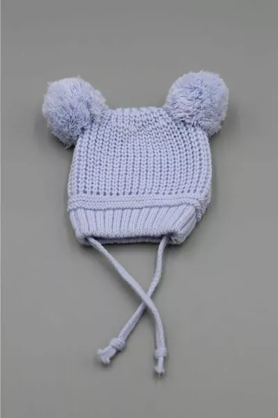 Double pompom Thessaloniki knitted drawstring knitwear baby beanie