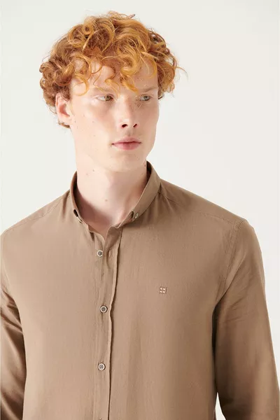 الرجال المنك  ٪ القطن رقيقة لمسة لينة زر طوق قميص 