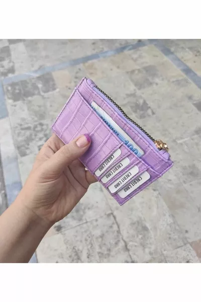 Portafoglio porta carte con motivo coccodrillo lilla