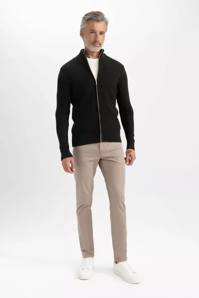 ستاندرد فيت عادي قطع نصف الياقة المدورة سستة تريكو كارديجان WN