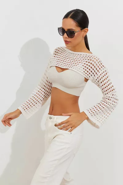 Women's Ecru Openwork Bolero 