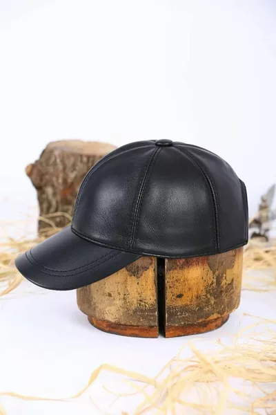 Unisex Black Genuine Leather Hat Beanie - Winter Hat - New Season