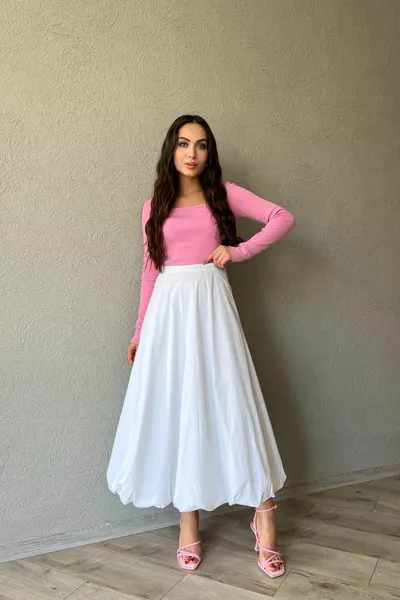 تنورة بالون بوبلين بيضاء