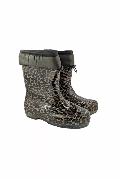 Stivali da neve impermeabili da pioggia con plaid di lana con stampa leopardata da donna