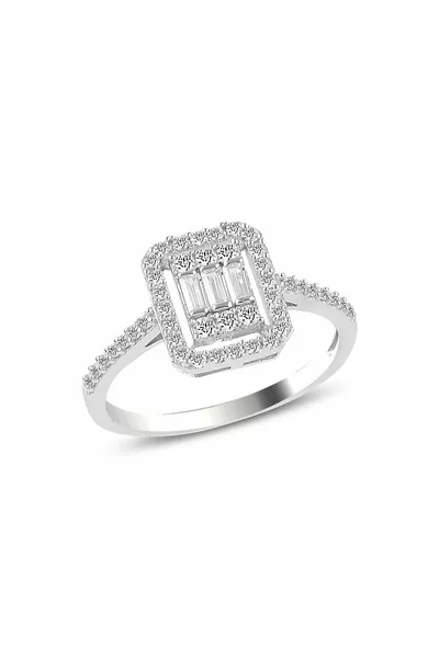 Bague baguette rayée en argent rhodium  