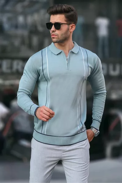 أكوا جرين زيبر بولو الرقبة تريكو سترة رجالية 