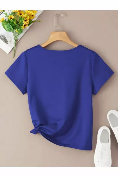 تي شيرت ساكس للسيدات بفتحة رقبة على شكل V بياقة على شكل V للسيدات