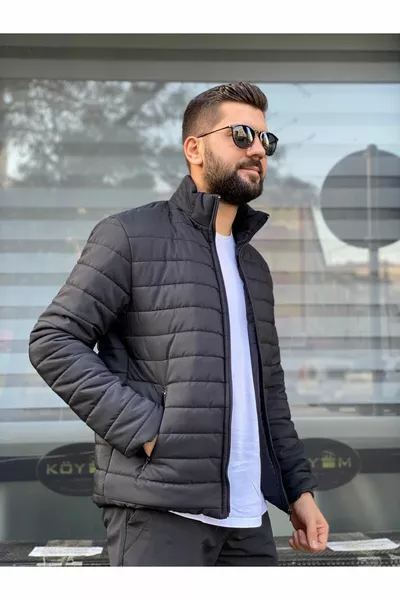 معطف نحيف موسمي للرجال أسود