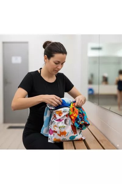 Zoo, auslaufsicher, umweltfreundlich, mit Reißverschluss, Badeanzug für nass und trocken, Tasche für schmutzige und saubere Kleidung