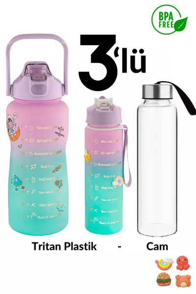 Water Bottle Trio Motivational 2-Liter Water Bottle  ml ml Nested Sports Bottle