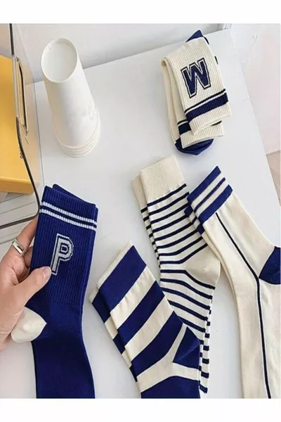 طقم جوارب عطرية غير محددة الجنس بنقشة مخطط أزرق، اقتصادي مكون من 5 قطع