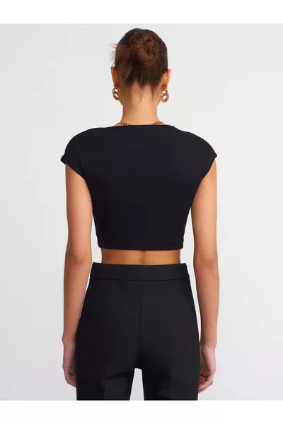  Cotton and Modal Blend Crop Top - Black