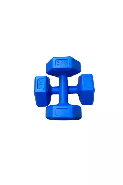 طقم أثقال بلاستيكية زرقاء مربعة الشكل، وزن 2 كجم × 2 قطعة