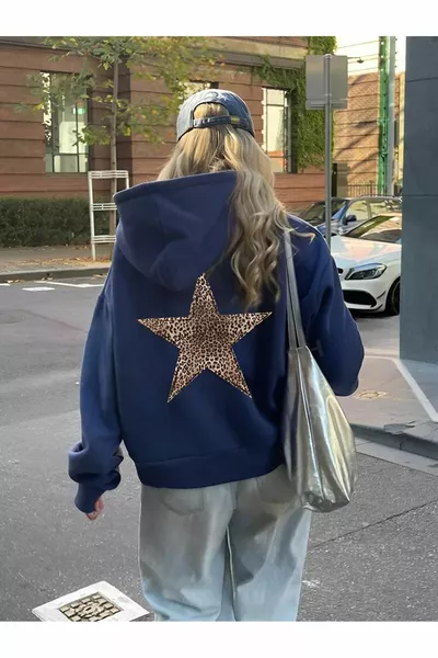 Dunkelblauer Leopardenrücken mit Kapuze Unisex Sweatshirt Hoodie