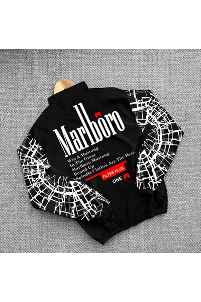 K-Way Nero Oversize Stampato in Tessuto Paracadute Unisex