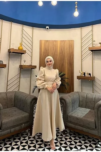 Abito da sera beige Alya, abito per laurea, ballo, serata