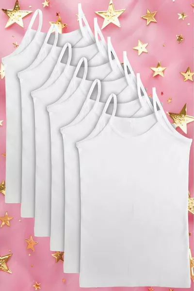 Girls' White Cotton Jersey 6-Pack Tank Top with Straps