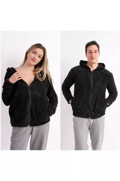Unisex Hoodie Fleece Welsoft Bont Zwarte Jas
