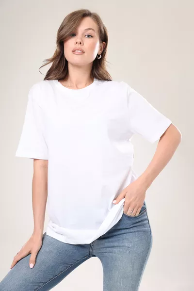 % Baumwolle Extra Komfort Extra Qualität Weißes T-Shirt mit Rundhalsausschnitt Oversize Boyfriend