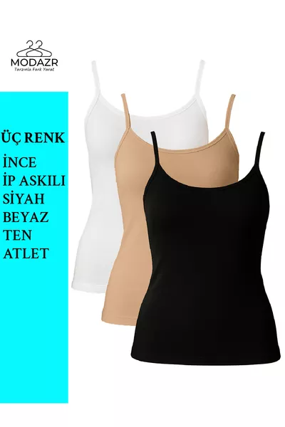 Дамски потник с черно-бял цвят, ликра, с тънки презрамки, комплект от 3 броя