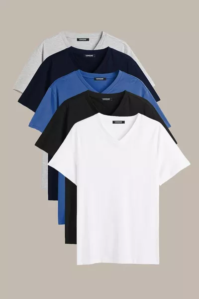 Men's Multicolor T-Shirt Regular Fit Comfortable Cut V-Neck 5-Pack Basic T-Shirts