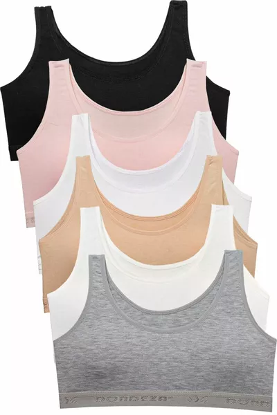 6-Pack Girls' Padded Thick Strap Basic Training First Bra