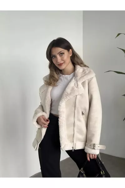 Nouvelle saison Veste en cuir suédé pour femme avec ceinture et fermeture rapide