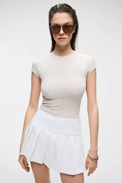 HOPEWELL Damen Rundhals Slim Fit Strick T-Shirt in Steinfarbe