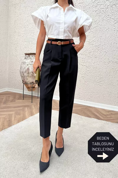 Premium Quality Thick Fabric Black High-Waisted Carrot Pants