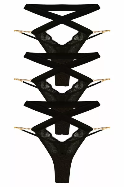 Lot de 3 tangas pour femmes avec détails en dentelle et chaîne