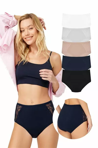 Pacco da 5 perizoma classico in cotone con dettagli in pizzo