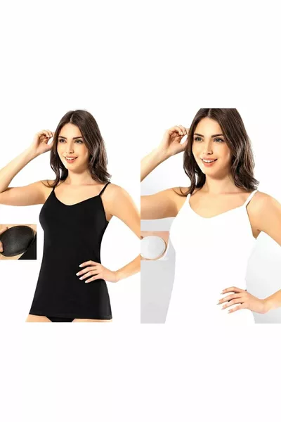 Canottiera donna con assorbente 2 pezzi in cotone (1 nero, 1 bianco)