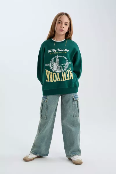Mädchen Oversize Weit Geschnittenes Sweatshirt mit Rundhals und Print WN