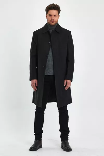 Cappotto da uomo grigio antracite lungo regular fit in lana