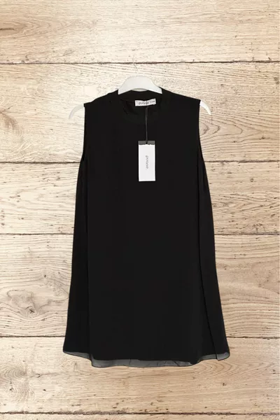 Women's Black Chiffon Tulle Detail Sleeveless Tunic Underlayer 