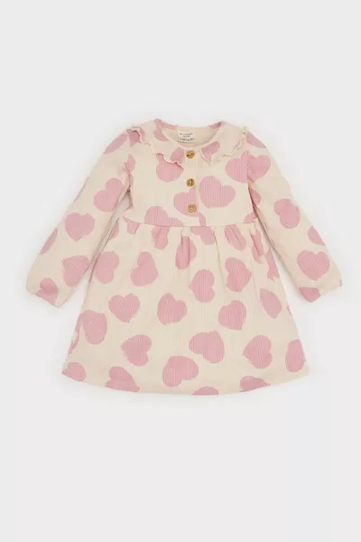 Meisjesbaby Lange Mouwen Ribgebreide Kaaskorstjurk SP