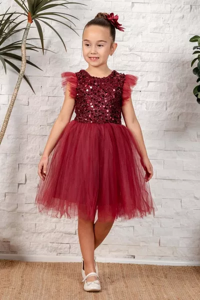 Girls' Tulle Dress KPL  BURGUNDY