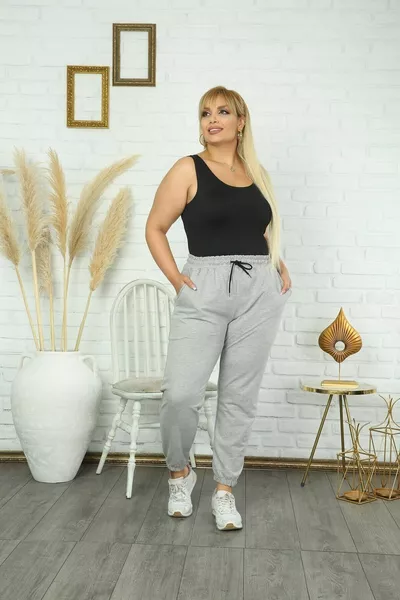 Women's Plus Size Gray Sweatpants, Double Knit with Lycra