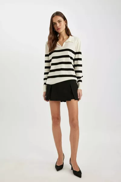 Пуловер с поло яка и райета, редовно прилягане WN