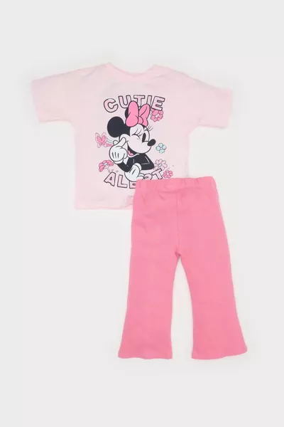 Mädchenbaby Disney Mickey & Minnie 2-teiliges Set Kurzes Ärmelshirt Rippstrick Gummibund Leggings 
