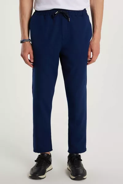 Men's Regular Fit Jogger Pants with Elastic Waist and Drawstring, Navy Blue, Relaxed Fit, Side Pockets