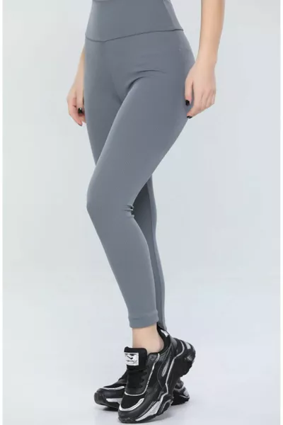Женские серые вельветовые леггинсы с высокой талией