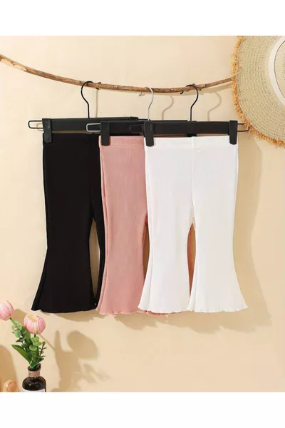 3 Pieces of Girls' Baby and Children's Kaşkorse Comfortable Fit Spanish Leg Tights Pants