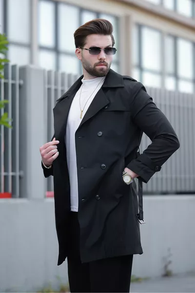 Trench-coat pardessus pour homme avec épaulettes premium