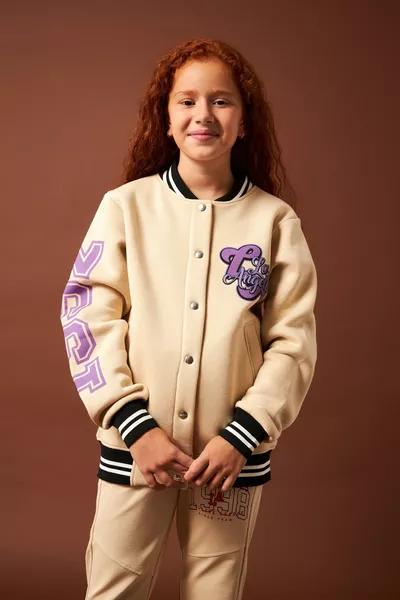  Edition Detailed Girls' College Jacket Stone