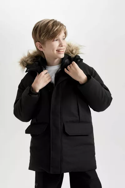 Boys' Parka Jacket with Removable Faux Fur Collar, Hooded, Plush Lining WN