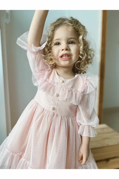 Детское праздничное платье для девочки с жемчугом и кружевом